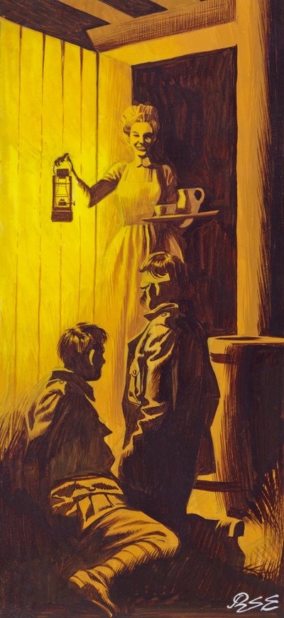 Edith Cavell ukrywająca alianckich żołnierzy (gwasz na papierze) autorstwa Ron Embleton