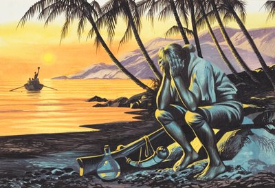 Marooned Man (gwasz na papierze) autorstwa Ron Embleton