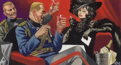 Mata Hari z przyjaciółmi z niemieckiego dowództwa (gwasz na papierze) autorstwa Ron Embleton