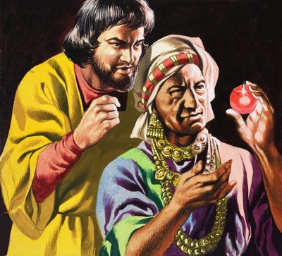 Zagrożenie ze strony kanibali, z "Podróży Marco Polo autorstwa Ron Embleton