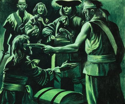 Sir Henry Morgan i skrzynia skarbów (gwasz na papierze) autorstwa Ron Embleton