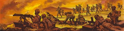 Bitwa pod Keren, zwycięstwo wojsk brytyjskich w Indiach i Sudanie (gwasz na papierze) autorstwa Ron Embleton
