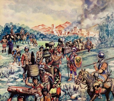 Hiszpański podbój Meksyku (kolorowa litografia) autorstwa Ron Embleton