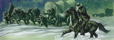 Zimowy pociąg z wagonami (gwasz na papierze) autorstwa Ron Embleton