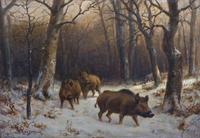 Francuski:  Sangliers dans la neige Dziki w śniegu autorstwa Rosa Bonheur