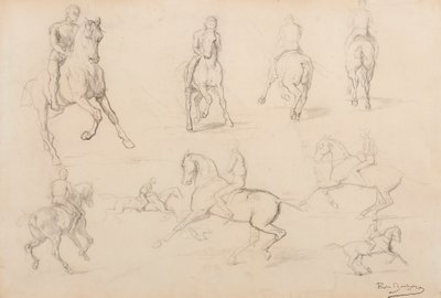 Studia konia i jeźdźca (grafit na białym papierze tkanym) autorstwa Rosa Bonheur