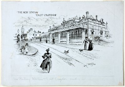 Nowa stacja, East Croydon, lipiec 1896 (tusz na papierze) autorstwa Rosa Clementina Petherick