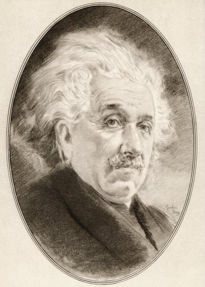 Albert Einstein, z „Żywych biografii wielkich naukowców”. autorstwa Ross Gordon