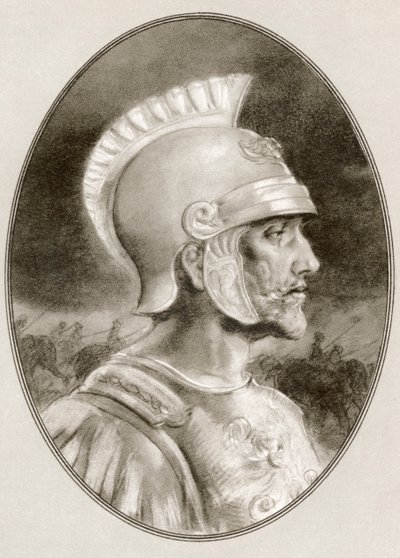 Ashoka, zmarł 232 pne, znany również jako Ashoka Wielki. Cesarz Indii z dynastii Maurya. Ilustracja Gordona Rossa, amerykańskiego artysty i ilustratora (1873-1946), z Żywych biografii słynnych władców. autorstwa Ross Gordon