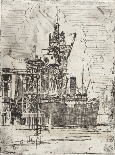 Frachtowiec w Pier autorstwa Roswell Morse Shurtleff