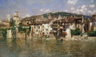 Adige in Verona, reż. Rubens Santoro (1859-1942), olej na płótnie autorstwa Rubens Santoro