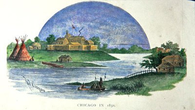 Chicago w 1831 r. (litografia kolorowa) autorstwa Rudolf (after) Cronau