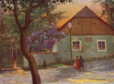 Wiejski dom Johanna Straussa na przedmieściach Wiednia Salmannsdorf (kolor lito) autorstwa Rudolf Klingsbogl