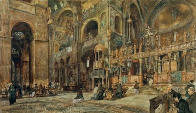 Widok wnętrza kościoła św. Marka w Wenecji autorstwa Rudolf von Alt