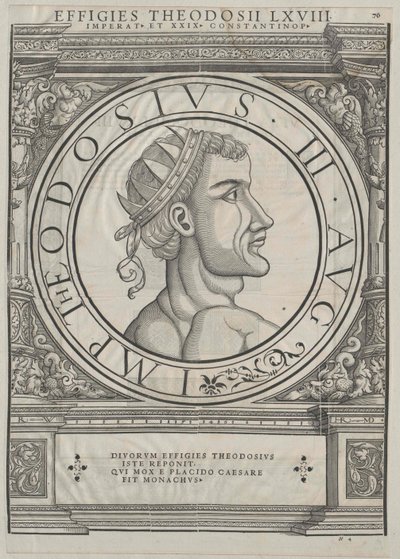 Cesarz wschodniorzymski Teodozjusz III (druk) autorstwa Rudolph Wyssenbach