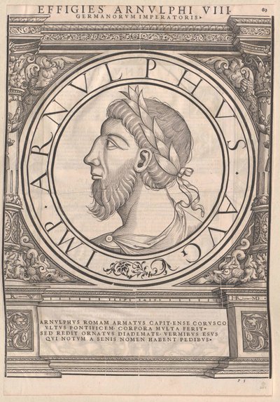 Rzymski cesarz wschodniofrankijski Arnulf (druk) autorstwa Rudolph Wyssenbach