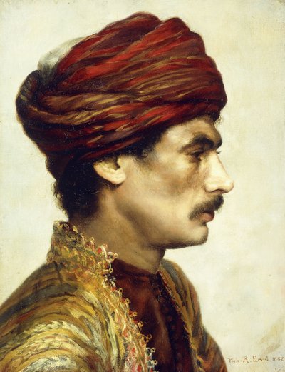 Portret profilowy mężczyzny w czerwonym turbanie, 1882 autorstwa Rudolphe Ernst