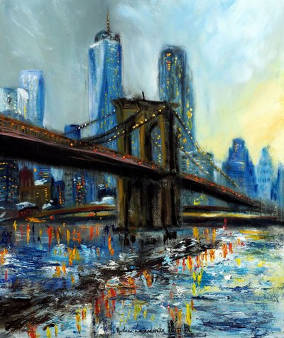 Most Brookliński z widokiem na Manhattan, 2022 (olej na płótnie) autorstwa Ruslana Levandovska