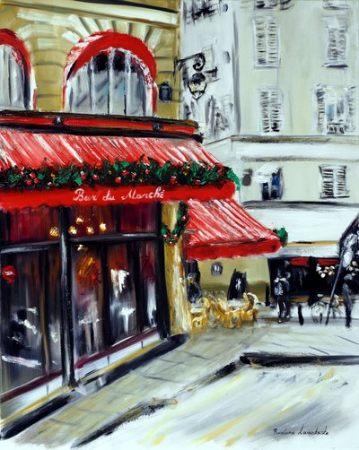 Boże Narodzenie w Bar Marche Paris, 2021 (olej na płótnie) autorstwa Ruslana Levandovska