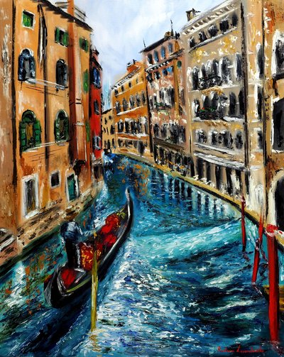 Gondola w Wenecji, Włochy II, 2023 (olej na płótnie) autorstwa Ruslana Levandovska