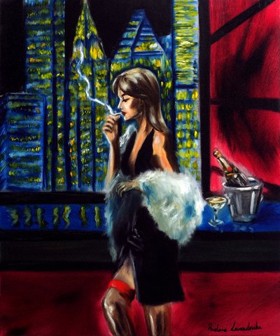 Lady in the City Night, 2025 (olej na płótnie) autorstwa Ruslana Levandovska