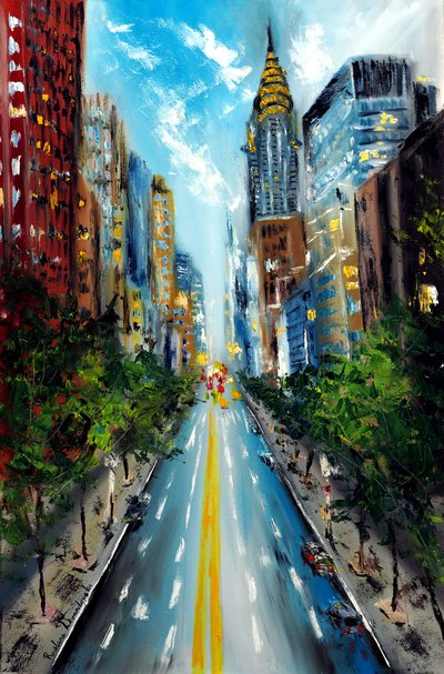 Manhattan Street New York, 2022 (olej na płótnie) autorstwa Ruslana Levandovska