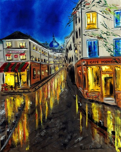 Noc na Montmartre w Paryżu, 2023 (olej na płótnie) autorstwa Ruslana Levandovska