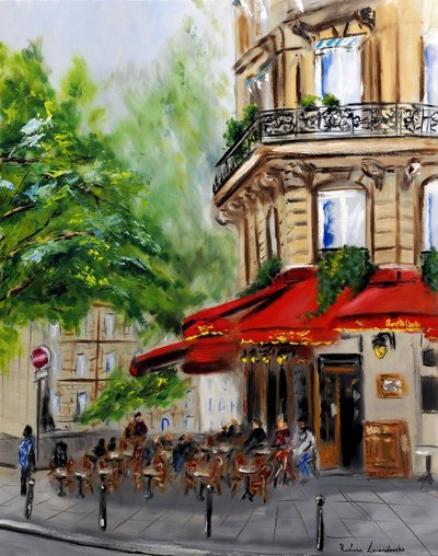 Paris Corner Cafe - ze złotymi zdobieniami, 2023 (olej na płótnie) autorstwa Ruslana Levandovska