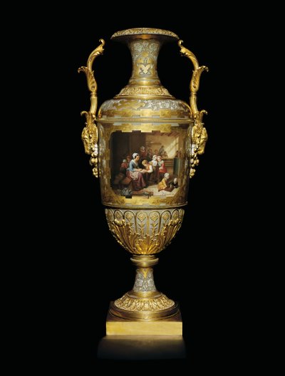 Dwuuchwytowy wazon Aleksandra II z porcelany i złotego liścia, malowany sceną pokoju szkolnego po B, 1866 autorstwa Russian School