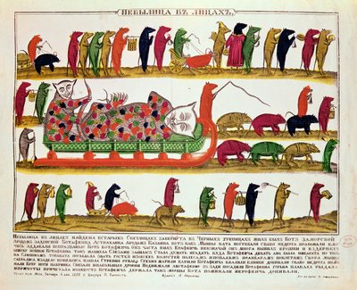 Pogrzeb kota przez myszy, karykatura cara Piotra Wielkiego (1672-1725) 1850 autorstwa Russian School