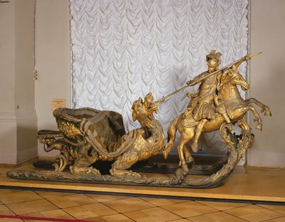 Karnawałowe sanie z figurą św. Jerzego (drewno-złoty liść) autorstwa Russian School