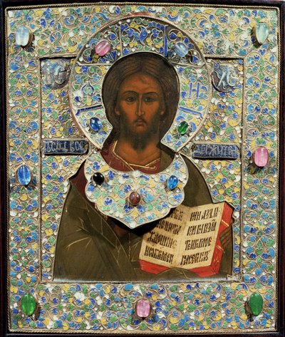 Chrystus Pantokrator, ikona (tempera na desce ze złoconą i emaliowaną ramą cloisonne) autorstwa Russian School