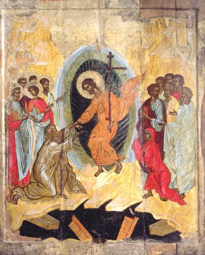 Chrystus zejście do piekła, ikona rosyjska, szkoła nowogrodzka, koniec XIV w. (tempera na panelu) autorstwa Russian School