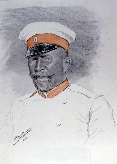 Generał Anatoli Stoessel, dowódca Port Arthur Square, pastel Kraftshenko autorstwa Russian School