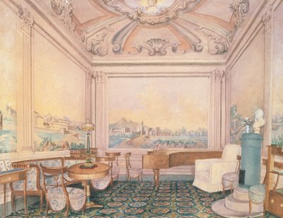 Wnętrze sali recepcyjnej w dworku, lata 1840-50 (wc na papierze) autorstwa Russian School