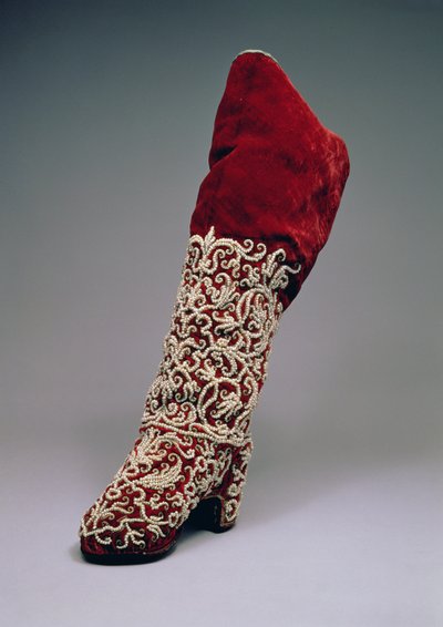 Botki damskie, 1650-1700 (skóra i aksamit z perłami) autorstwa Russian School