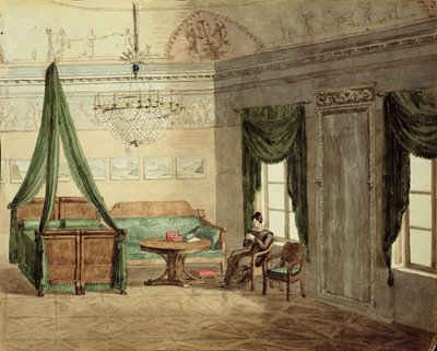 Neoklasycystyczna sypialnia, 1819 (wc na papierze) autorstwa Russian School