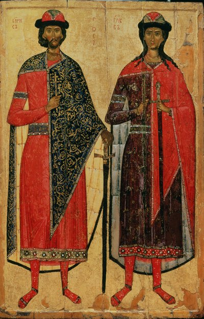 Św. Borys i Św. Gleb, ikona rosyjska, Szkoła Moskiewska, XIV w. (tempera na panelu) autorstwa Russian School