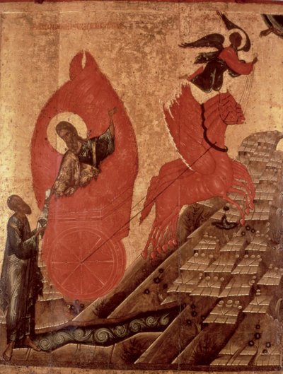 Wniebowstąpienie Eliasza, ikona, Szkoła Pskowska, ok. 1650 (tempera na panelu) autorstwa Russian School