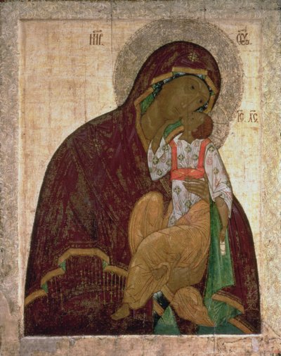 Madonna Pokory Yakhroma, ikona rosyjska, prawdopodobnie Szkoła Pskowa (tempera na panelu) autorstwa Russian School