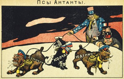 Kapitaliści spuszczają psy, bolszewicki manifest propagandowy, rewolucja rosyjska, Rosja, XX wiek (akwaforta) autorstwa Russian School