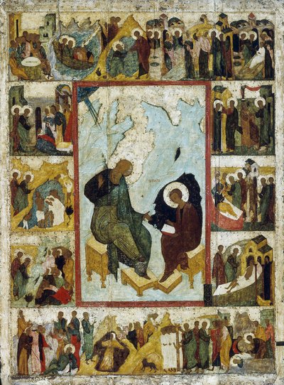 Św. Jan Ewangelista na Patmos ze scenami z jego życia, początek XVI wieku. autorstwa Russian icon.
