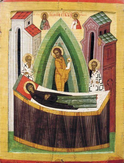Zaśnięcie Matki Boskiej, początek XV wieku. autorstwa Russian icon.