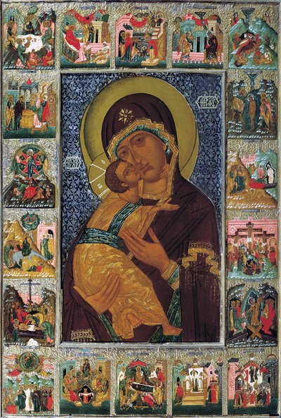 Dziewica Włodzimierska, XVI wiek. autorstwa Russian icon.
