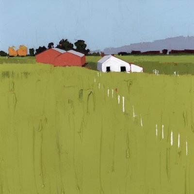 Linia ogrodzenia, 2025 (akryl na drewnianym panelu) autorstwa Ruth Lague