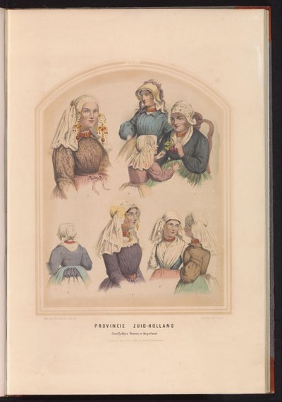Tradycyjny strój Overflakkee, Voorne i Oud-Beijerland w południowej Holandii, 1857 Prowincja Holandia Południowa Overflakkee Voorne i Beijerland / XVI (tytuł na obiekcie) autorstwa Ruurt de Vries