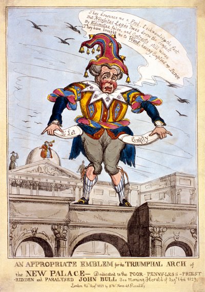 „Odpowiednie godło dla łuku triumfalnego nowego pałacu Buckingham…, Londyn, 1829” autorstwa SW Fores