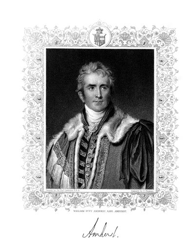 William Pitt Amherst, 1. hrabia Amherst, brytyjski mąż stanu i dyplomata, XIX wiek. autorstwa S. Freeman