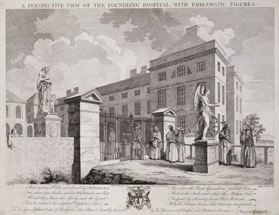 Widok perspektywiczny szpitala Foundling z figurami emblematycznymi, 1749 autorstwa S. Vale