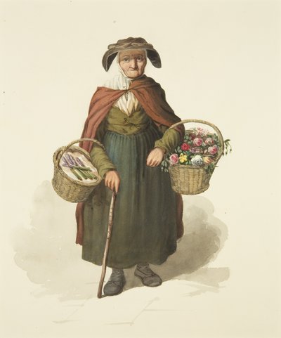 Old Kingswood Flower Seller, ok.1828 (ołówek i akwarela na papierze) autorstwa S. or D. A. Peters